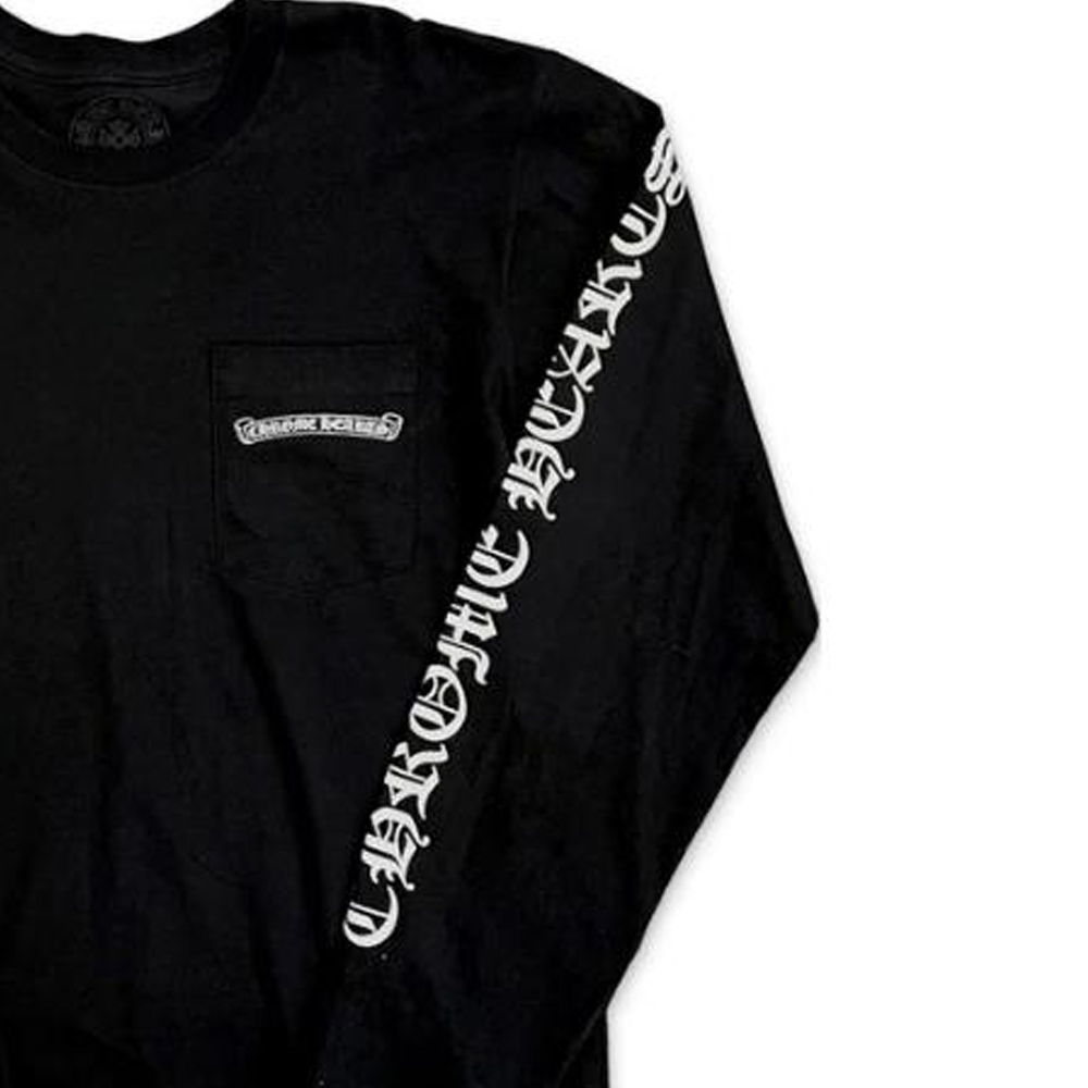Sizing 크롬하츠 블랙 크루넥 긴팔 티셔츠 레터 프린트. CH-7781201