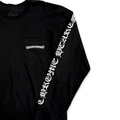 크롬하츠 블랙 크루넥 긴팔 티셔츠 레터 프린트. CH-7781201 Sizing 크롬하츠 블랙 크루넥 긴팔 티셔츠 레터 프린트. CH-7781201