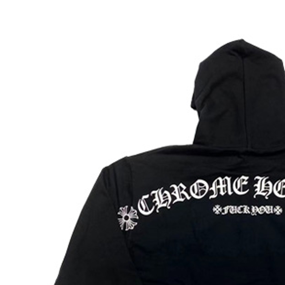 Shop Chrome Hearts Hoodie Zipper Fleece Unisex Warna Hitam dengan Back Print CH-074-19