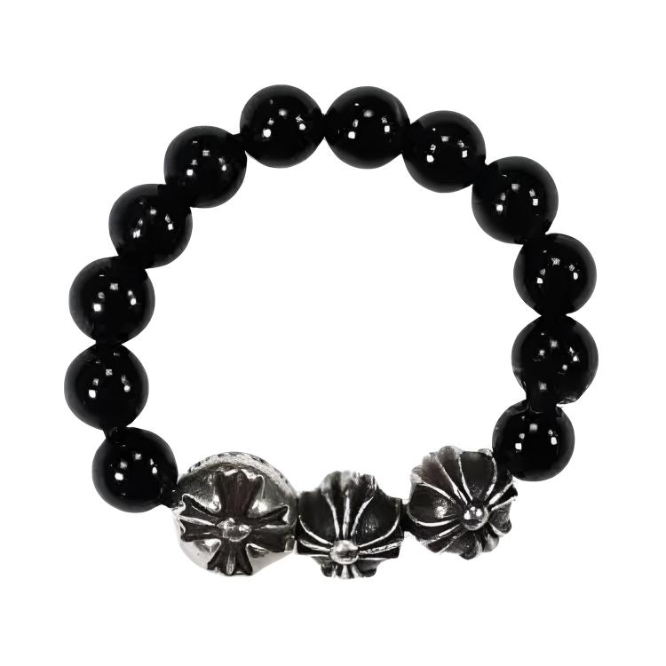 Chrome Hearts Beaded Silver Ring Unisex Couple Style Black. 2771