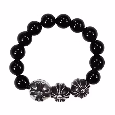 Chrome Hearts Beaded Silver Ring Unisex Couple Style Black. 2771