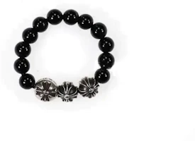 Order Chrome Hearts Beaded Silver Ring Unisex Couple Style Black. 2771