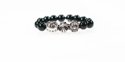 Lookbook Chrome Hearts Beaded Silver Ring Unisex Couple Style Black. 2771