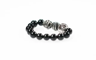 Shop Chrome Hearts Beaded Silver Ring Unisex Couple Style Black. 2771