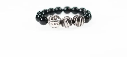 Purchase Chrome Hearts Beaded Silver Ring Unisex Couple Style Black. 2771