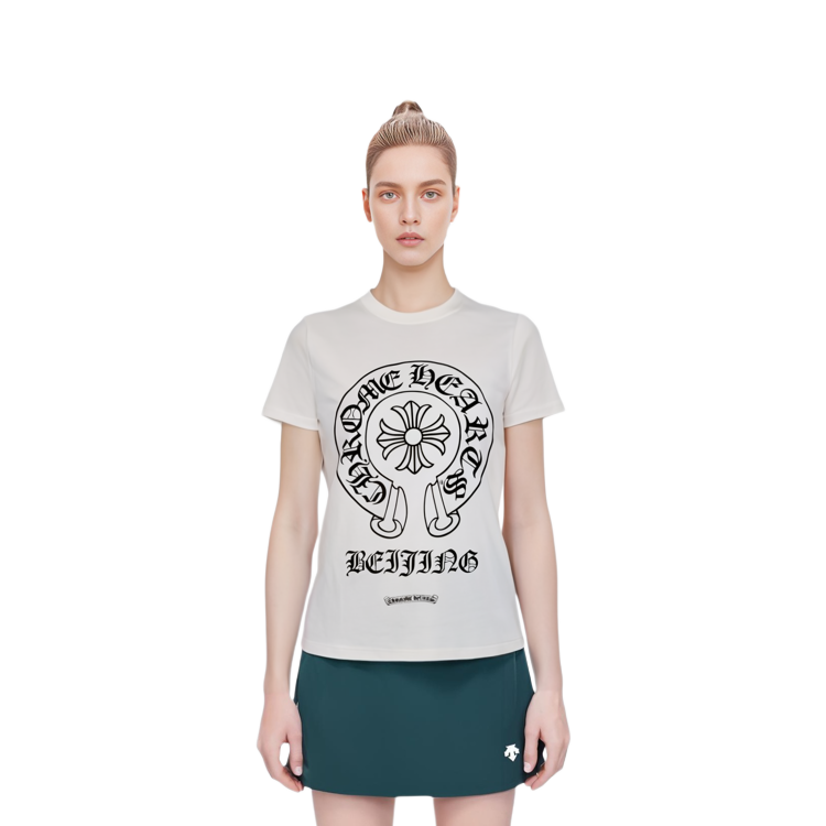 Lookbook クロムハーツ 北京限定 ホースシュー プリント ユニセックス ホワイト Tシャツ CH-041