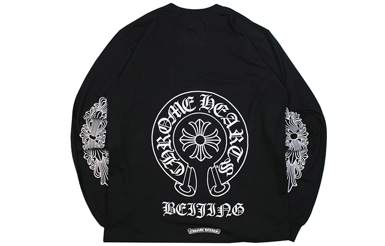 Lookbook Chrome Hearts Beijing Horseshoe Cruz Floral Camiseta Manga Larga Negra Unisex. CH-058