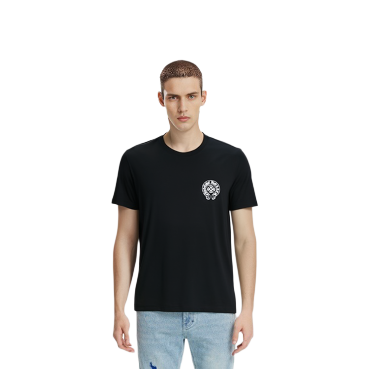 Shop クロムハーツ 北京限定 ホースシュープリント ブラック ユニセックスTシャツ CH-040