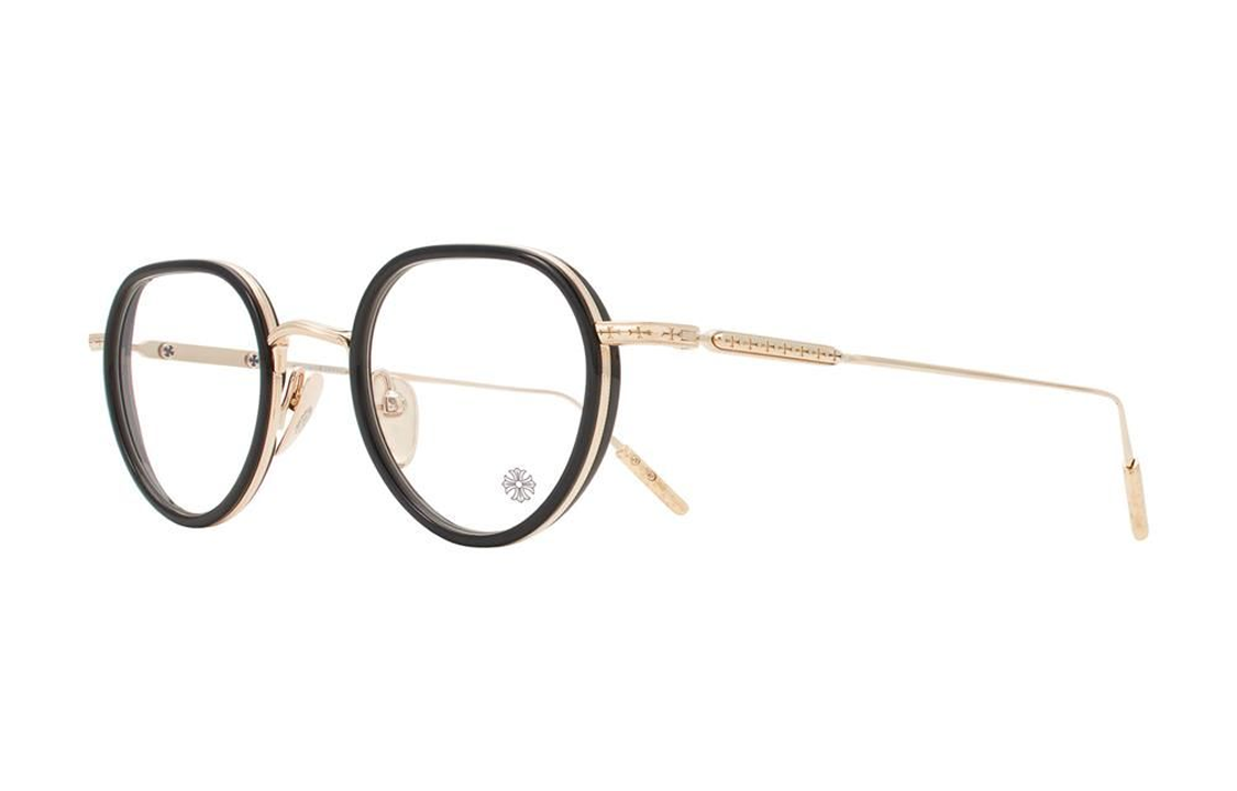 Chrome Hearts Black Gold Optical Glasses with Sculpted Silver Temples Unisex SQRTON BK/GP
