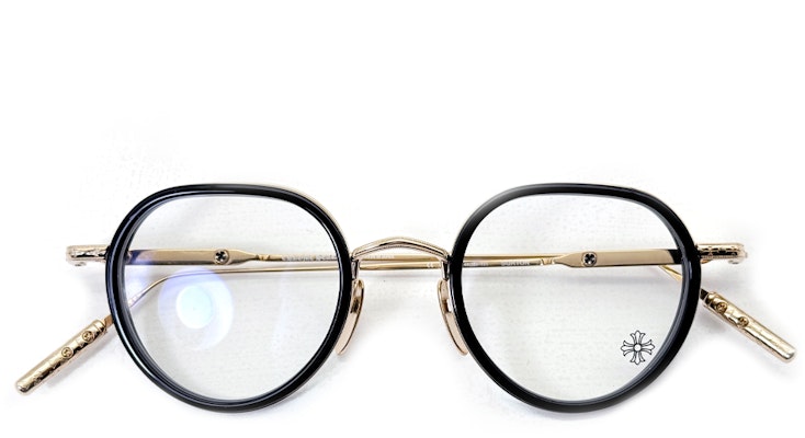 Chrome Hearts Gafas Ópticas Negras Doradas Unisex con Patillas Plateadas Esculpidas SQRTON BK/GP Lookbook Chrome Hearts Gafas Ópticas Negras Doradas Unisex con Patillas Plateadas Esculpidas SQRTON BK/GP