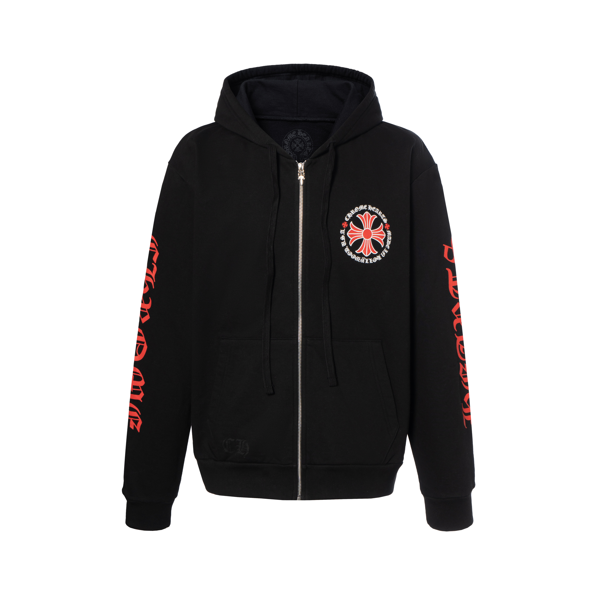 Chrome Hearts Black Hoodie Red Cross Horseshoe Print Unisex CH-482