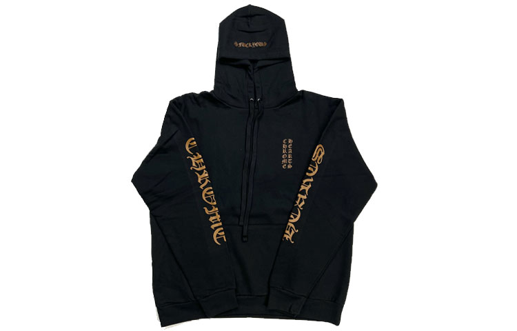 Chrome Hearts Black Hoodie with Arm Gothic Gold Lettering Print CH-586