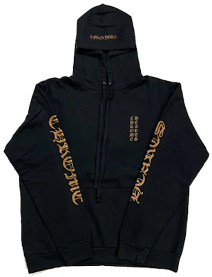 クロムハーツ ブラックフーディー アームゴシックゴールドレタリングプリント CH-586 Buy クロムハーツ ブラックフーディー アームゴシックゴールドレタリングプリント CH-586