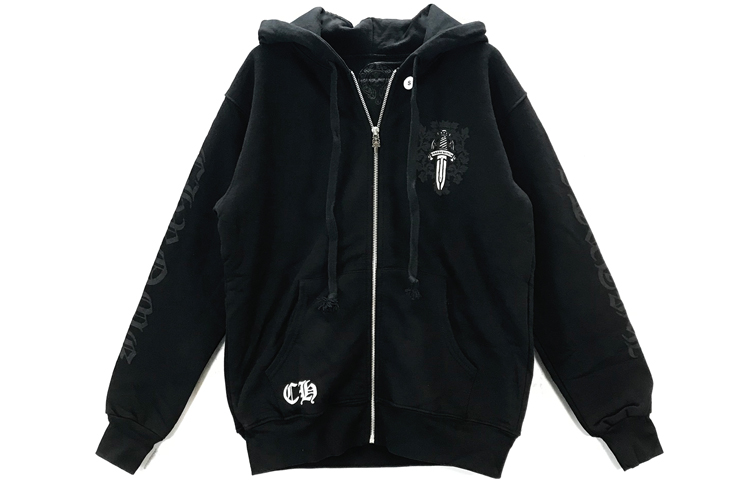 Chrome Hearts Black Hoodie with Back Cross Dagger Print Unisex Zip-Up CH-578