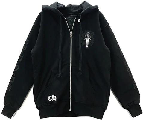 クロムハーツ ブラックフーディー バッククロスダガープリント ユニセックス ジップアップ CH-578 Buy クロムハーツ ブラックフーディー バッククロスダガープリント ユニセックス ジップアップ CH-578