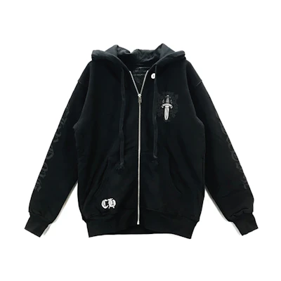 Chrome Hearts Black Hoodie with Back Cross Dagger Print Unisex Zip-Up CH-578