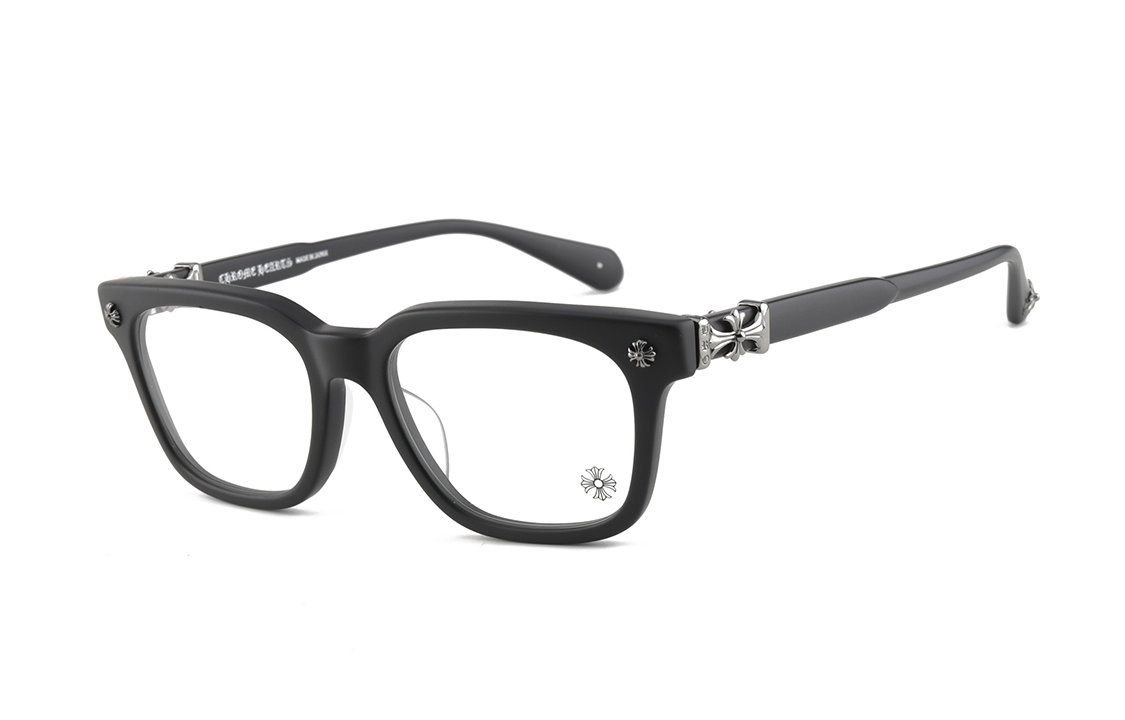 Chrome Hearts Black Optical Glasses Silver Logo Unisex Irregular Frame Eyewear COX UCKER-MBK-52