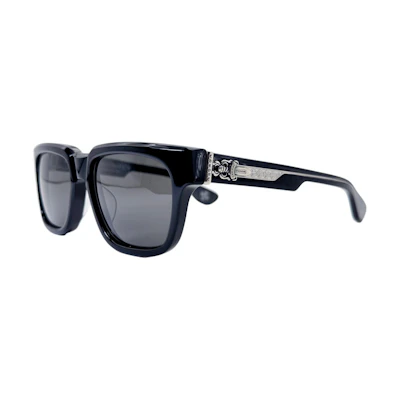 Chrome Hearts Black Rectangle Sunglasses Unisex with Metal & Acetate Temples. BOX-OFFICER Black