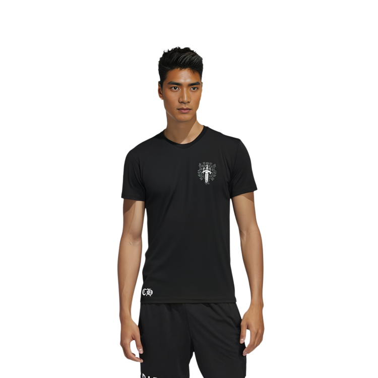 Shop 克罗心黑色V领短袖T恤男女同款剑图案 CH-009