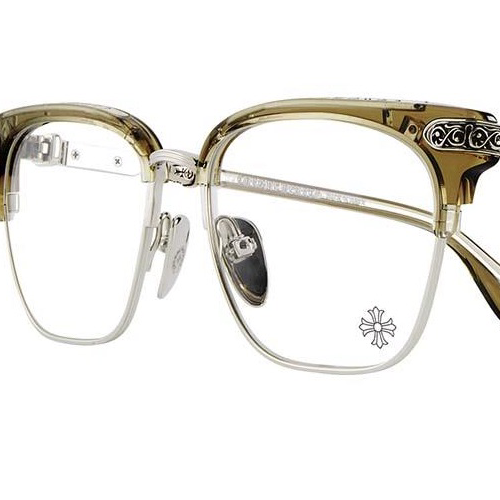 Shop Gafas Ópticas Irregulares Marrones Chrome Hearts Unisex con Detalle de Logo. VERTICAL SMILE II