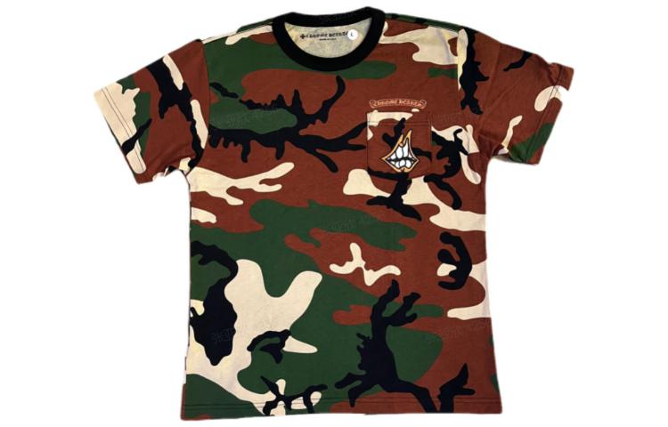 Lookbook 크롬하츠 카모 로고 그래픽 크루넥 티셔츠 유니섹스 그린. CH-061301