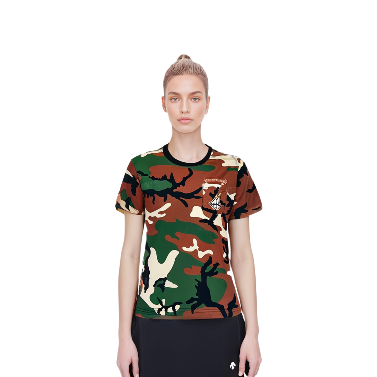 Shop 크롬하츠 카모 로고 그래픽 크루넥 티셔츠 유니섹스 그린. CH-061301