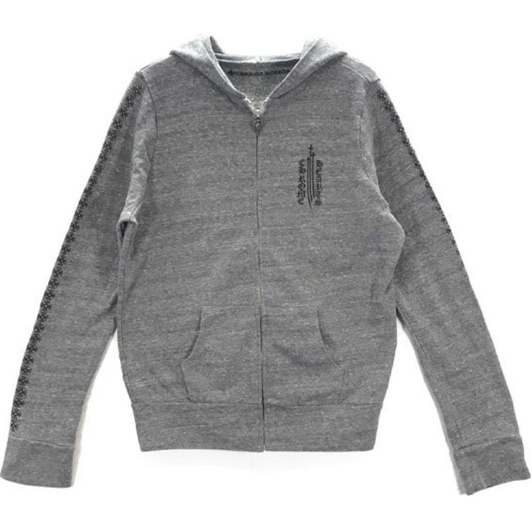 Chrome Hearts Cat Paw Cross Zipper Hoodie Unisex Grey CH-521