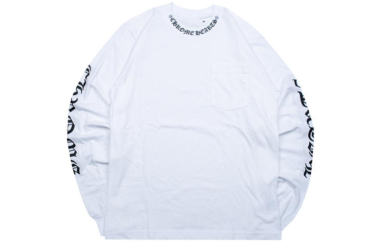 Chrome Hearts Collar Script Pocket Long Sleeve Tee White Unisex CH-060