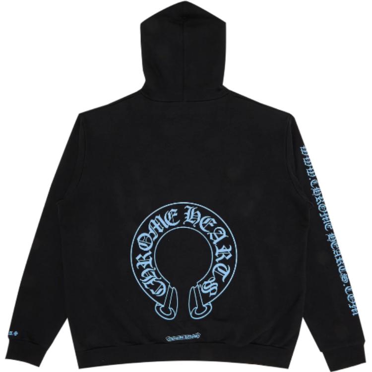 Lookbook Chrome Hearts Colorblock Horseshoe Logo Print Unisex Hoodie Black. CH-313