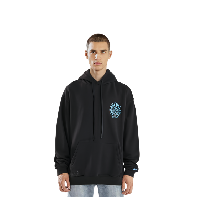 Shop Chrome Hearts Colorblock Horseshoe Logo Print Unisex Hoodie Black. CH-313