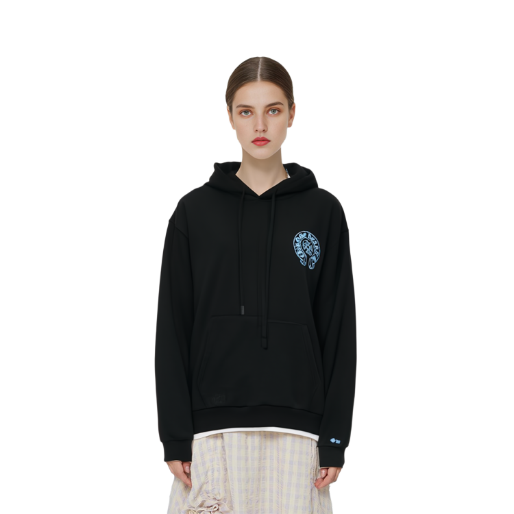 Purchase Chrome Hearts Colorblock Horseshoe Logo Print Unisex Hoodie Black. CH-313