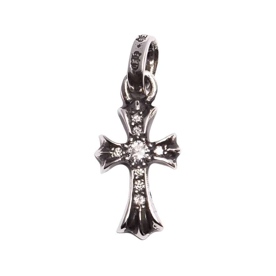 Chrome Hearts Cross Design 925 Silver Diamond Pendant Unisex Silver. CH000951