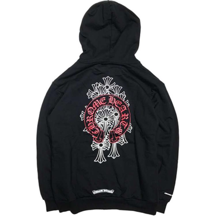 Chrome Hearts Cross Logo Hoodie Black Unisex Zip-Up Fleece Sweatshirt CH-005