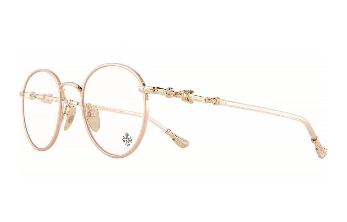 Chrome Hearts Cross Print Round Optical Frame Unisex Gold. FIRKIN-PCRYS-GP