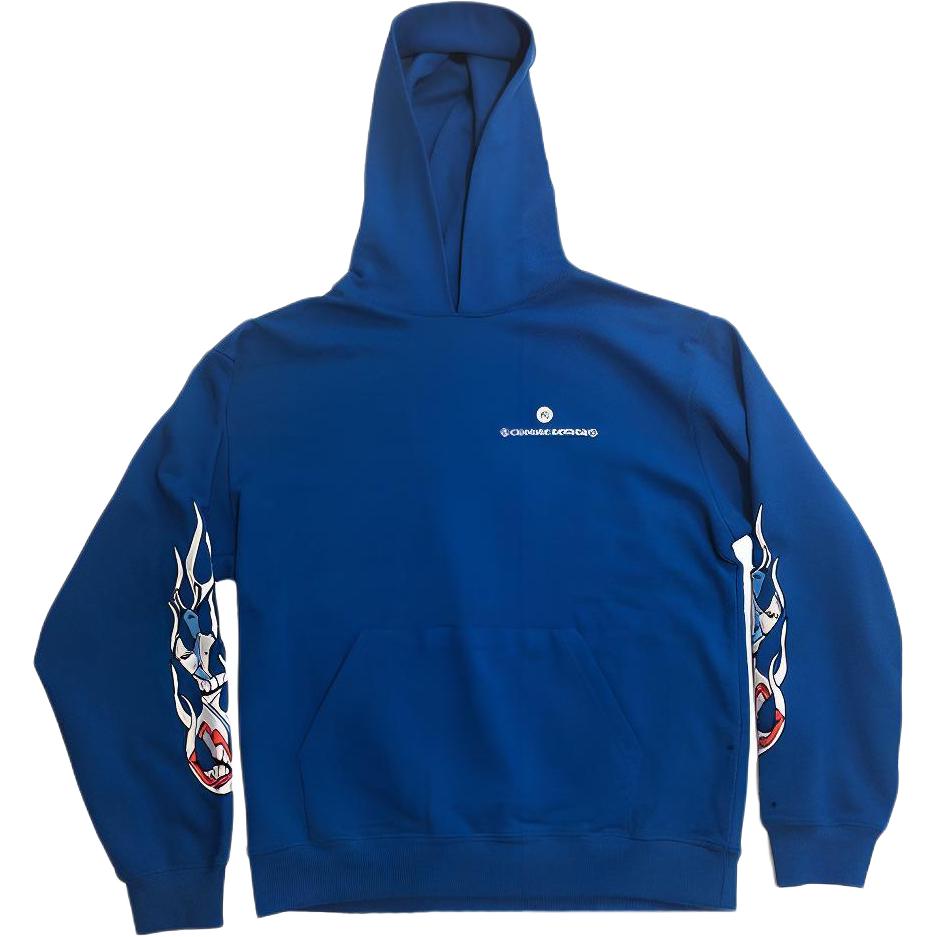 Chrome Hearts Fleece Pullover Hoodie Unisex Blue - Loose Fit with Print CH-152