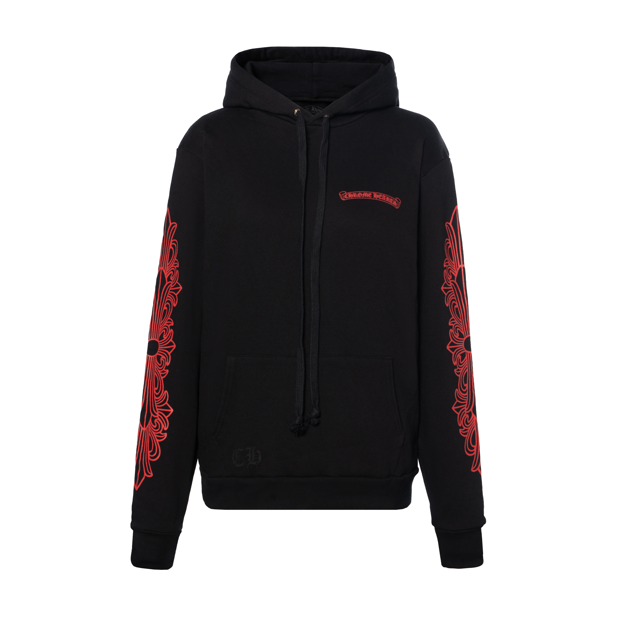 Chrome Hearts FW22 Red Floral Cross Logo Hoodie Unisex Black. CH-2022101802