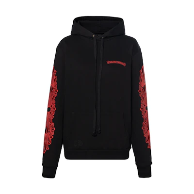 Chrome Hearts FW22 Red Floral Cross Logo Hoodie Unisex Black. CH-2022101802