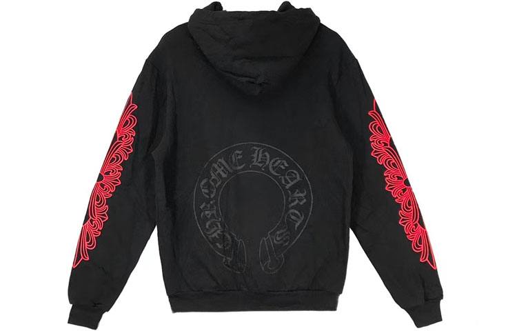 Lookbook クロムハーツ FW22 レッドフローラルクロスロゴフーディーユニセックスブラック. CH-2022101802