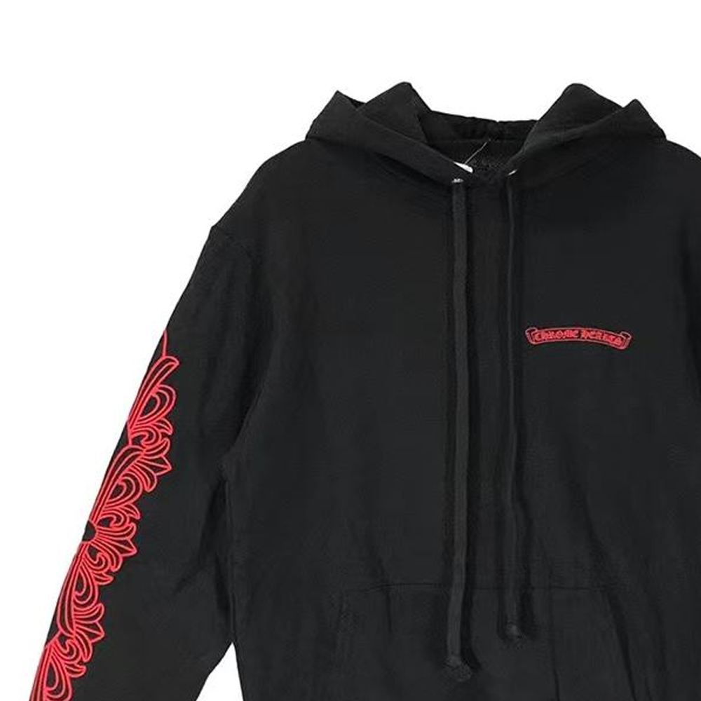 Sizing クロムハーツ FW22 レッドフローラルクロスロゴフーディーユニセックスブラック. CH-2022101802