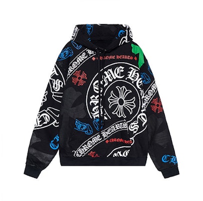 Chrome Hearts FW22 Stencil Hoodie Black Horseshoe Logo Print Unisex Sweatshirt. CH-081103 Buy Chrome Hearts FW22 Stencil Hoodie Black Horseshoe Logo Print Unisex Sweatshirt. CH-081103