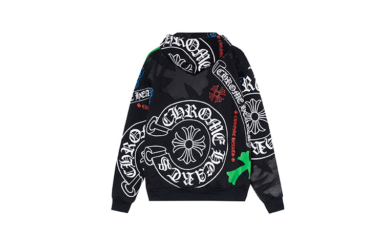 Lookbook Chrome Hearts FW22 Stencil Hoodie Black Horseshoe Logo Print Unisex Sweatshirt. CH-081103
