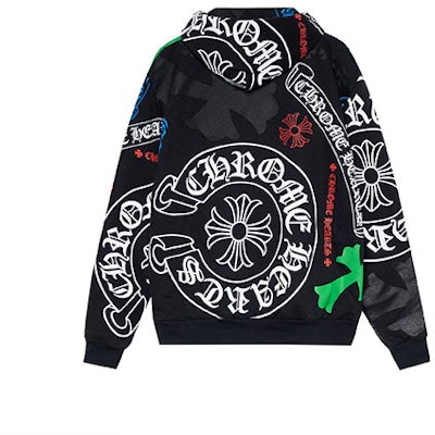 Chrome Hearts FW22 Stencil Hoodie Black Horseshoe Logo Print Unisex Sweatshirt. CH-081103 Lookbook Chrome Hearts FW22 Stencil Hoodie Black Horseshoe Logo Print Unisex Sweatshirt. CH-081103