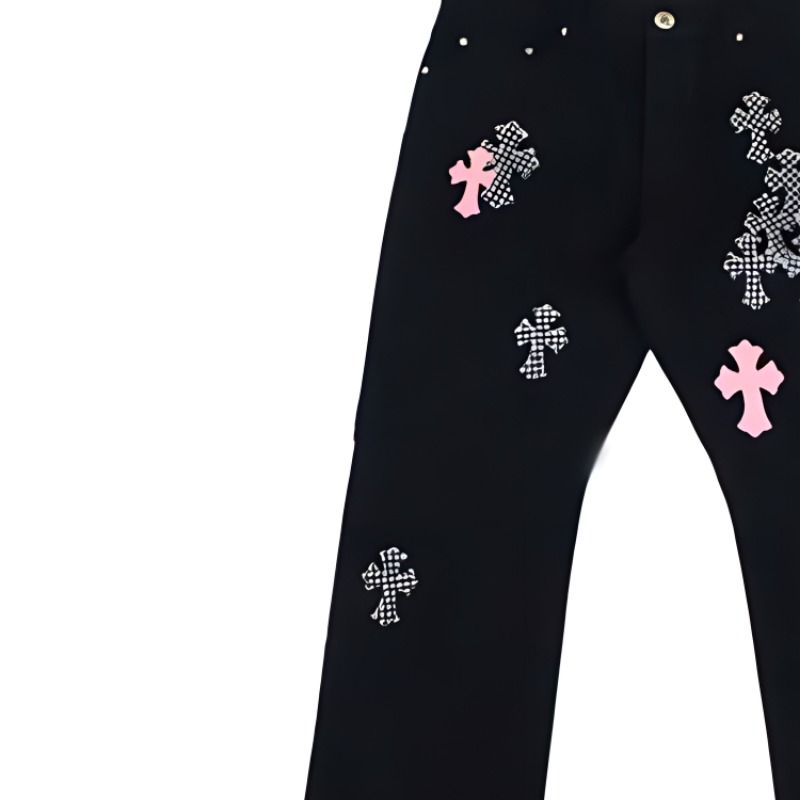 Sizing Chrome Hearts FW23 Black Straight-Leg Printed Button Jeans for Men CH-20232829