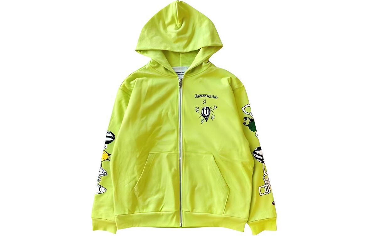 Order Chrome Hearts Geometric Letter Print Zip Hoodie Unisex Couple Style Fluorescent Green CH-2022110702