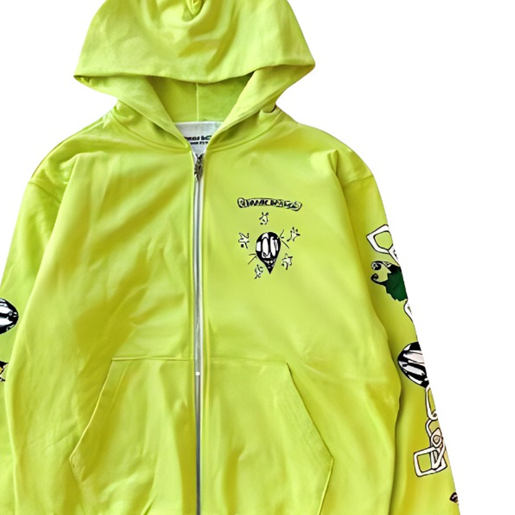 Purchase Chrome Hearts Geometric Letter Print Zip Hoodie Unisex Couple Style Fluorescent Green CH-2022110702