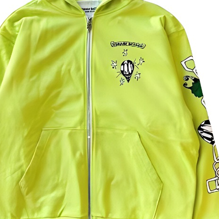 Sizing Chrome Hearts Geometric Letter Print Zip Hoodie Unisex Couple Style Fluorescent Green CH-2022110702
