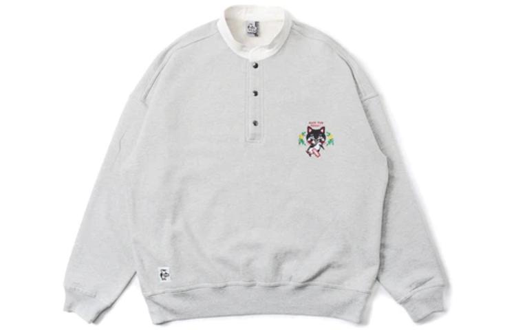 Chrome Hearts Gray Half-Button Embroidered Cat Sweatshirt CH0009