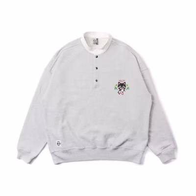 Chrome Hearts Gray Half-Button Embroidered Cat Sweatshirt CH0009