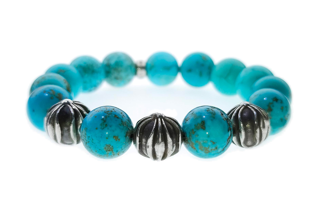 Lookbook 크롬하츠 그린 비즈 팔찌 - 유니섹스 커플 디자인. 12mm