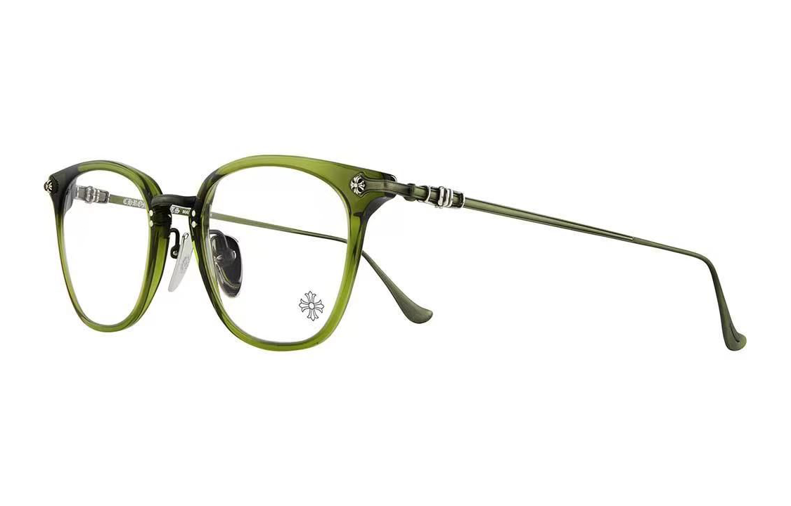 Chrome Hearts Green Irregular Optical Glasses Unisex with Logo Temples. SHAGASS-DOLV/BDOLV